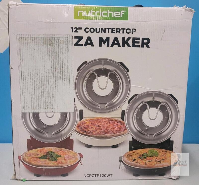 NutriChef NCPZTP120WT 12&rdquo; Countertop Electric Pizza Maker, 1200W, 716&deg;F-770&deg;F, White Open Box , Used Once - Tested Powers Up . Complete