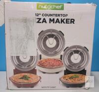 NutriChef NCPZTP120WT 12&rdquo; Countertop Electric Pizza Maker, 1200W, 716&deg;F-770&deg;F, White Open Box , Used Once - Tested Powers Up . Complete