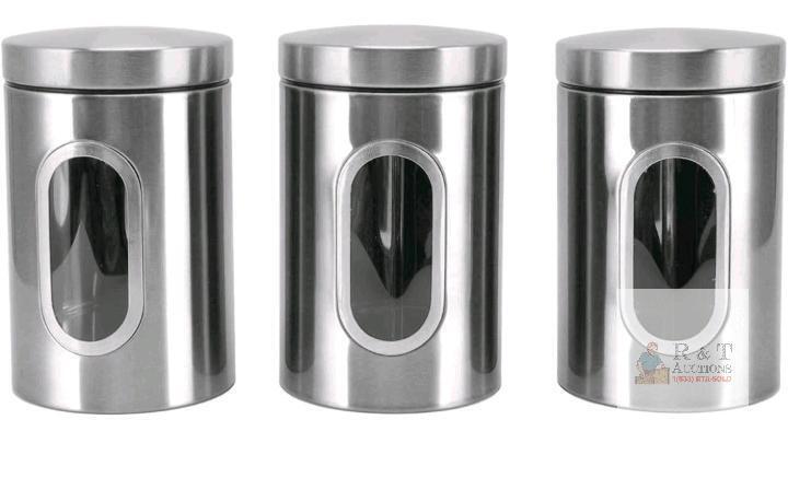 Topyond 3-Piece Stainless Steel Kitchen Canister Set with Transparent Windows and Airtight Lids