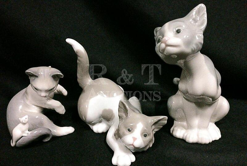 3 Lladro Porcelain Cat Figurines