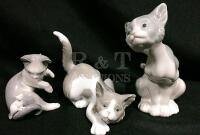 3 Lladro Porcelain Cat Figurines