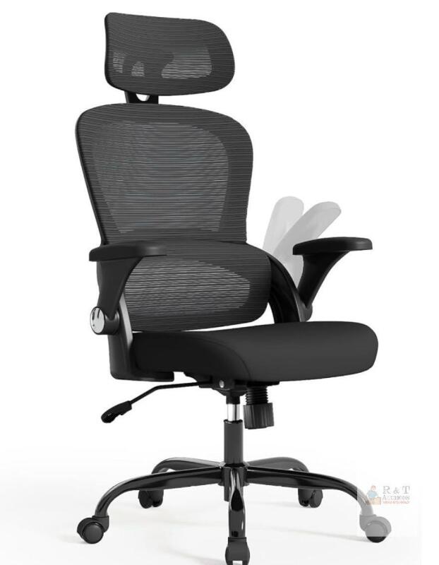 TRALT YQ005-1 Ergonomic Office Chair, Black, Mesh Back, Adjustable Headrest, 330 lbs Capacity