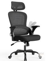 TRALT YQ005-1 Ergonomic Office Chair, Black, Mesh Back, Adjustable Headrest, 330 lbs Capacity