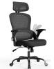 TRALT YQ005-1 Ergonomic Office Chair, Black, Mesh Back, Adjustable Headrest, 330 lbs Capacity