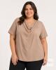 NEW XXL Beige Polyester Short Sleeve Blouse with Cowl Neck, Relaxed Fit