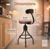 Retail $279 BokkoliK UK001-B Adjustable Black Bar Stools , Wood Seat, 23.4-33" Height, Steel Frame, Backrest - 2