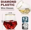 40 Diamond-Shaped Plastic Wine Glasses, 12oz, Gold Rim, Stemless, 3.5in Height - 2
