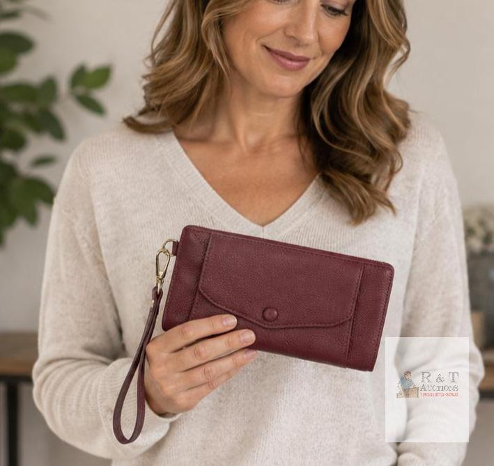 Yaluxe Genuine Leather Wristlet Wallet with RFID Protection, Maroon/Burgundy, Detachable Strap