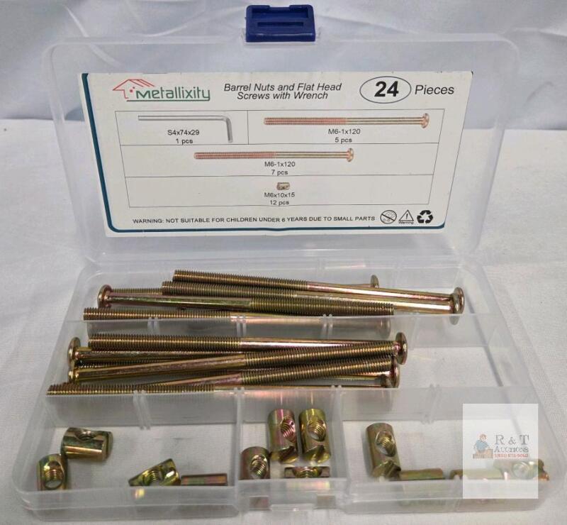 Metallixlity Barrel Nut and Flat Head Screw Kit, 24 pcs M6x120mm Steel w/ Hex Wrench