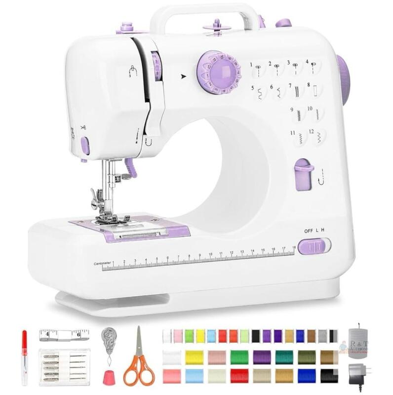 Compact 12-Stitch Sewing Machine with Accessories, Two-Speed, and LED Light