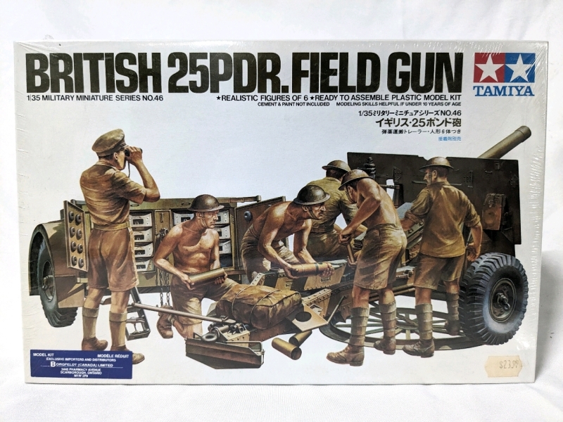 Vintage Sealed TAMIYA British 25 PDR. Field Gun 1:35 Scale Model Kit.