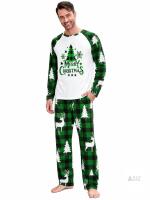 NEW Men&rsquo;s Medium Green Plaid Merry Christmas Pajama Set &ndash; Long Sleeve Top & Pants