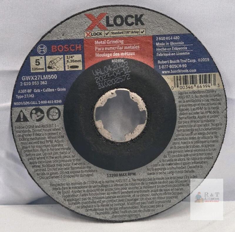 Bosch X-LOCK 5" Metal Grinding Wheel, Type 27, 1/4" Thick, 7/8" Arbor, 12,200 RPM, GWX27LM500