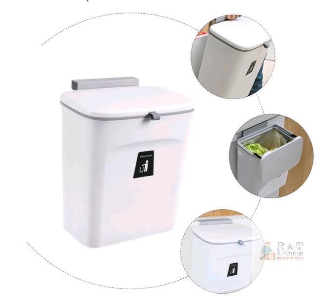 Wall-Mounted Hanging Trash Can, 2.4 Gal, Plastic, Flip Lid, 10"x6"x12" Compact Waste Bin