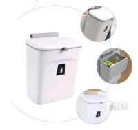 Wall-Mounted Hanging Trash Can, 2.4 Gal, Plastic, Flip Lid, 10"x6"x12" Compact Waste Bin