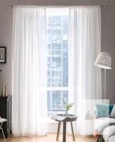 MIULEE Sheer White Curtain Panels 90"x54" Rod Pocket Set of 2, Light Filtering Polyester