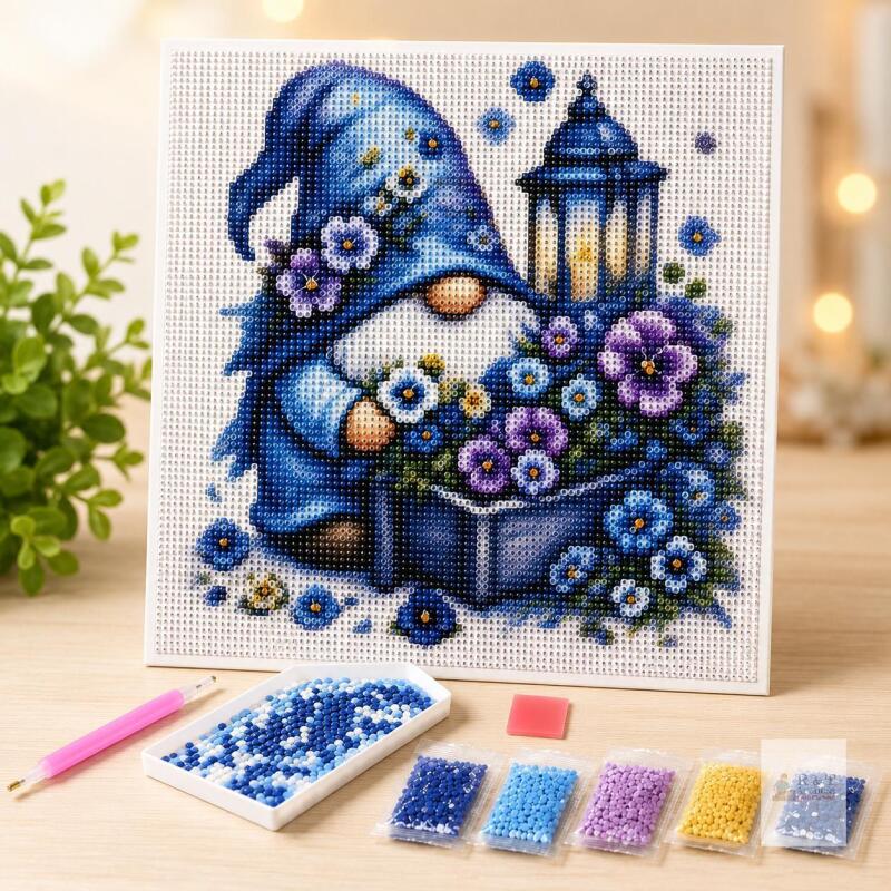 35 x 35 cm Gnome & Floral Diamond Painting Kit