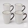 Set of 4 New Textured Ceramic Mugs &ndash; White with Dark Brown Handles & Rims