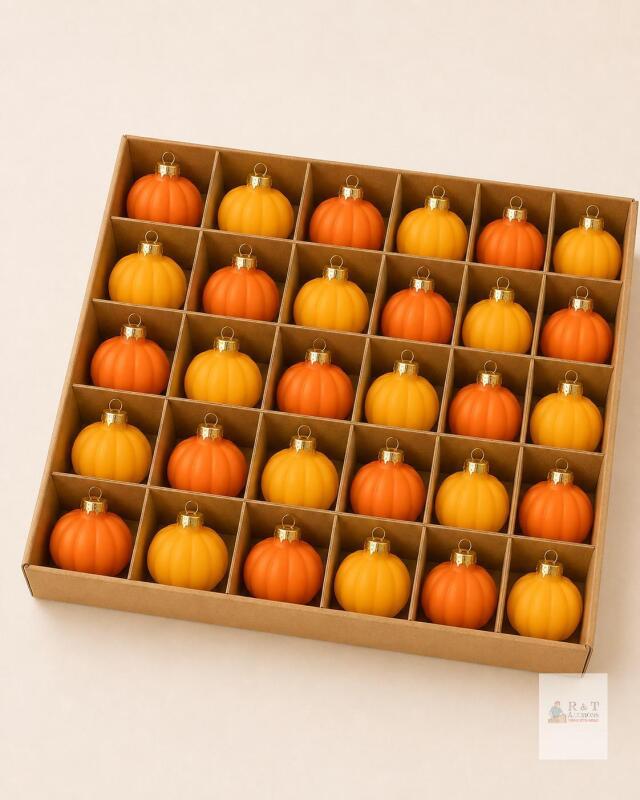 30-Piece Matte Pumpkin Hanging Ornament Set &ndash; Orange & Yellow