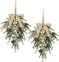New Retail $50 SY Super Bang 2PCS Christmas Decorations, 19Inch Artificial White Berry Front Door/Fireplace Hanging Decorations Include Linen Bow Green Plan