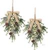 New Retail $50 SY Super Bang 2PCS Christmas Decorations, 19Inch Artificial White Berry Front Door/Fireplace Hanging Decorations Include Linen Bow Green Plan
