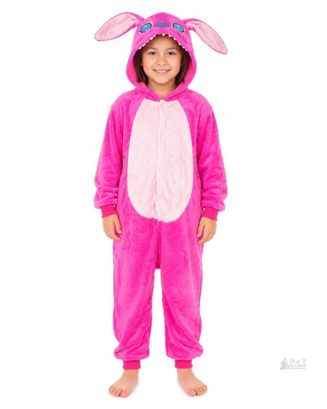 New Size 120 cm Kids&rsquo; Pink Plush Character Hooded Onesie Costume Pajamas