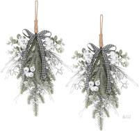 New Retails $50 SY Super Bang 2PCS Christmas Decorations, 19Inch Artificial White Berry Front Door/Fireplace Hanging Decorations Include Linen Bow Green Plan