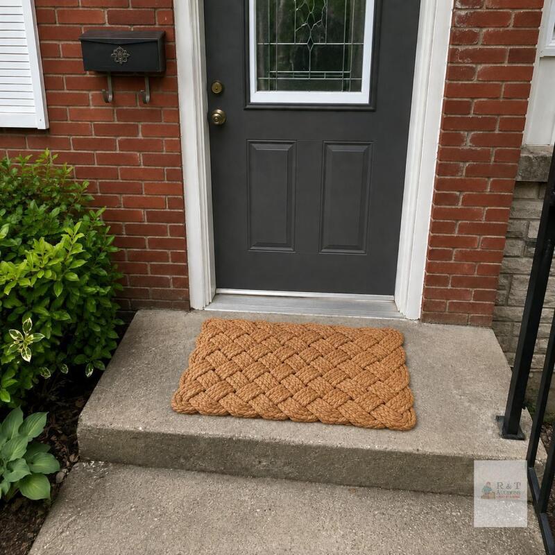 Rope Doormat 30x17 Inch, Rope Door Mat Woven Doormat for Indoor or Covered Outdoor, Braided Door Mat, Braided Nautical Outdoor Decor Sailors Knot Woven Sisal