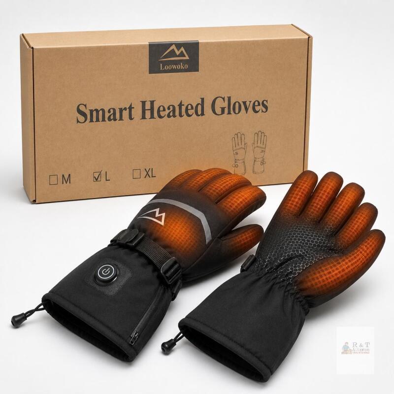 New Loowoko Size Large Heated Gloves for Men Women Rechargeable, Electric Heated Warm Winter Gloves for Motorcycle Skiing Bike Hunting Camping, 6000mAh Battery, 3 Heating Levels, Waterproof Touchscreen