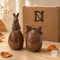 New retail $30+ DN 2PCS Bunny and Egg Figurines Set, Home Decor, Glossy Deep Brown Ceramic Rabbit Egg Sculpture for Farmhouse Tabletop Centerpiece Shelf Dining Table