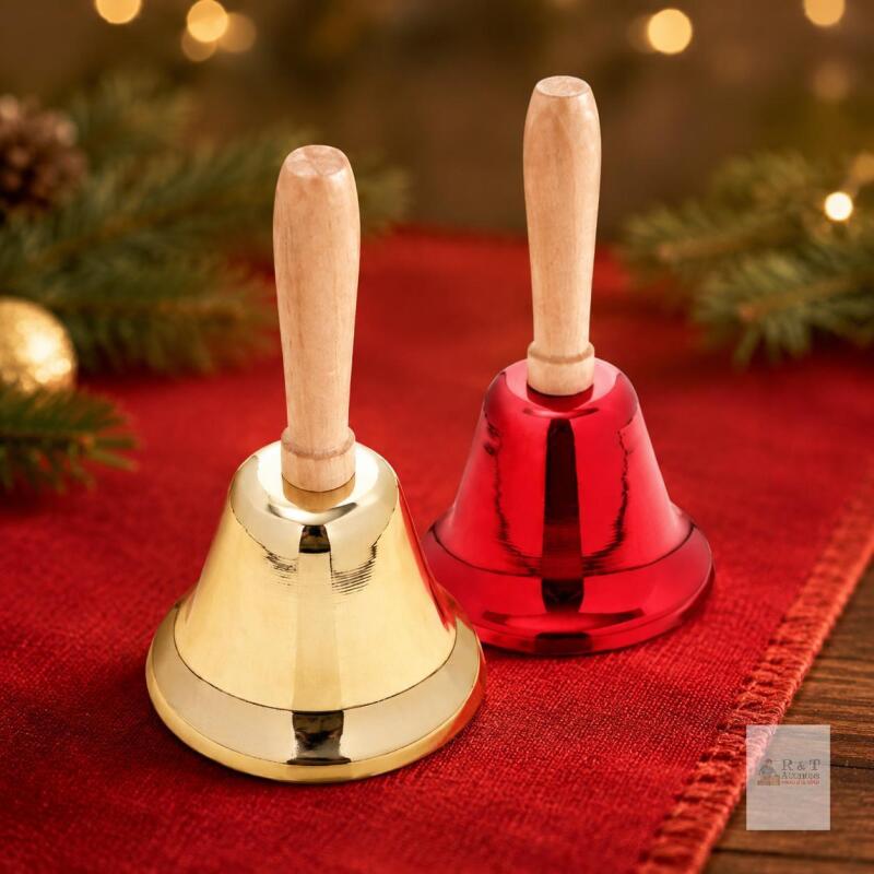 NEW 2 Pcs Hand Bell - Call Bells Metal Signal Ringing Bell Santa Bells with Wooden Handle for Xmas Service Dinner Pets Wedding Party