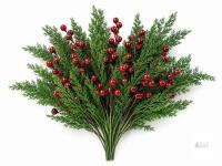 New MEMOVAN 45PCS Christmas Norfolk Pine Branches with Red Berry Stems Artificial Christmas Green Pine Stem Faux Cedar Pine Needles with Holly Berries Greenery Pine Picks Sprays for Vases Xmas Tree Wreath