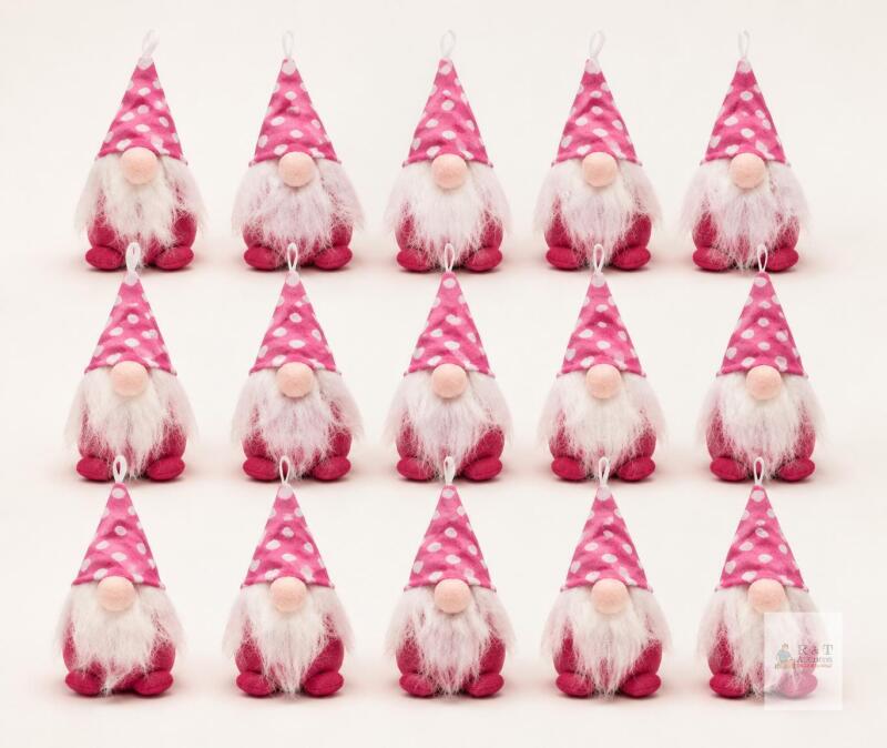 15-Piece Pink Polka-Dot Plush Hanging Gnome Decoration Lot