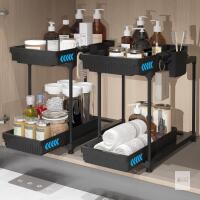 New Sevenblue 2-Pack 2-Tier Under Sink Organizer with Pull Out Drawers | Multi-use kitchen & bathroom storage. Includes hanging hooks and cups. Extra Large