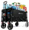 Hikenture Folding Wagon Cart, 150kg Capacity, 140L, 360&deg; Wheels, Steel Frame, No Assembly