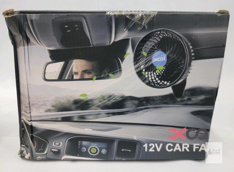 XCOOL 12V Car Fan, Clamp Mount, 2 Speeds, 6" Diameter, 360&deg; Rotation, Vehicle Accessory