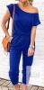 PrettyGarden Off Shoulder Blue Jumpsuit, XL, Short Sleeve Drawstring Waist Romper - 2