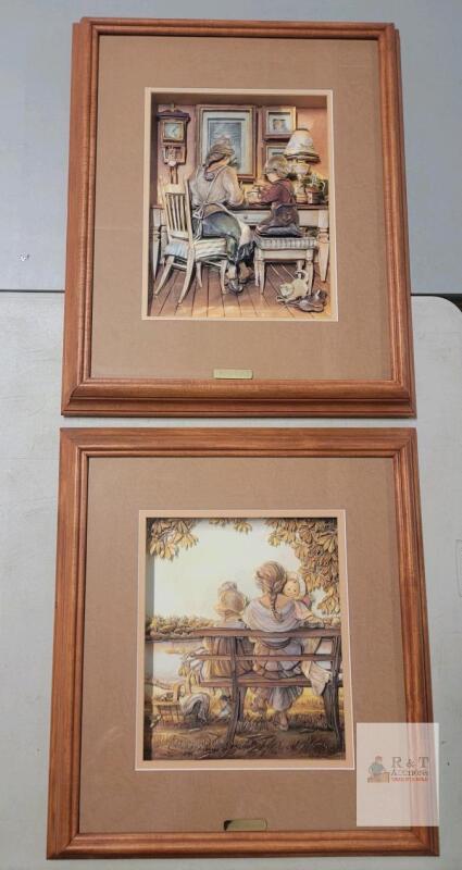 "Heart and Soul" and "Mother's Moment" 3D Shadow Box Art Pair &ndash; Framed Nostalgic Family Scenes
