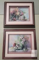 Pair 3D Floral Still Life Art Prints, Professionally Framed, 19"x15", Double Mat, Signature