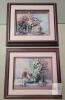 Pair 3D Floral Still Life Art Prints, Professionally Framed, 19"x15", Double Mat, Signature