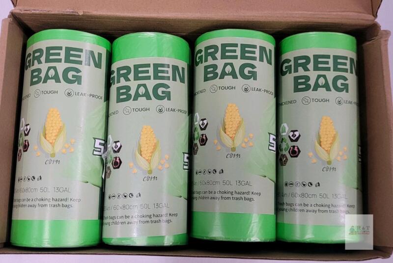 13 Gallon (50L) Green Biodegradable Corn-Based Garbage Bags, 104 Count, 60x80cm, Leak-Proof