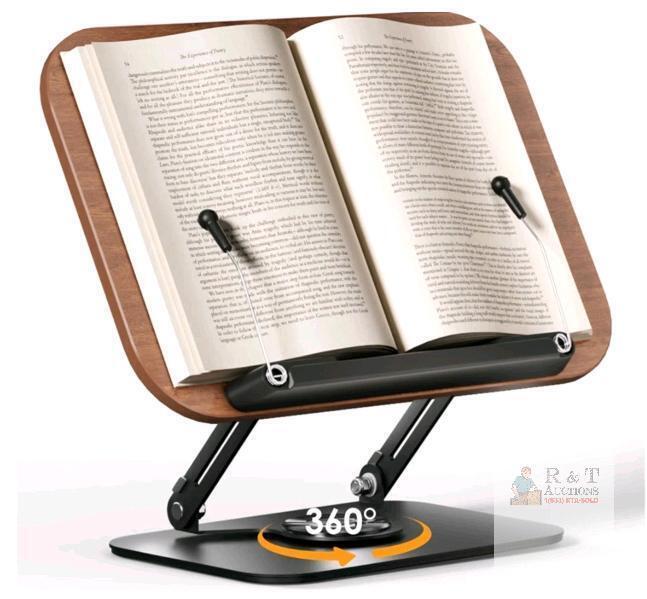SupeDesk Multifunctional Adjustable Book Stand, 13.38"x9", 360&deg; Rotation, Page Holders, Metal Base