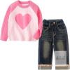 New Peacolate 3-4 yrs Spring Fall Little Girls 2pcs Clothing Set Heart Sweater and Straight