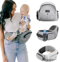Tushbaby Strapless Baby Hipseat Carrier, Grey, Up to 45 lbs, 6 Positions, Boxed