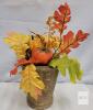 Artificial Fall Floral Arrangement, Rustic Pot, 13 in. Tall, Pumpkins, Leaves & Pine Cones