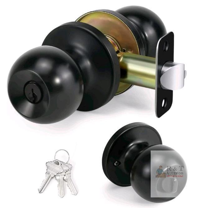 Black Entry Door Knob Lockset, Keyed, 3 Keys, X003XRRO43, Matte Finish, New