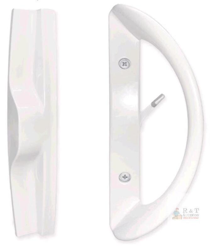 3-15/16&rdquo; Patio Door Handle Set, White, Universal Fit, Thumb Latch, Hardware Included