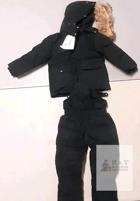 Children's Black Two-Piece Snowsuit Set with Removable Faux Fur Trim and Bib Pants