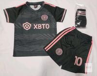 Lionel Messi Inter Miami 2023 Youth Jersey Kit #10 Shirt Shorts Socks, Black/Pink, XBTO Sponsor