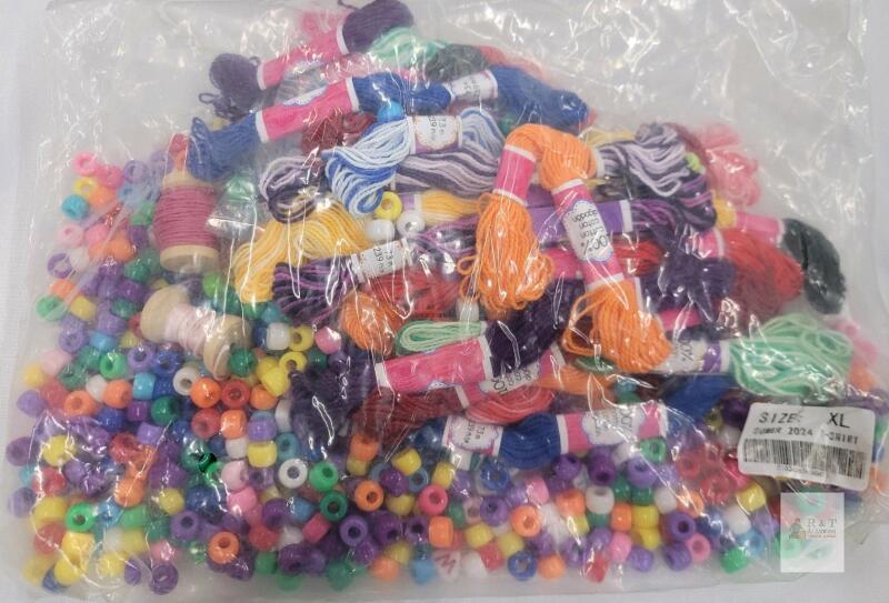 Assorted Craft Kit: 20+ Embroidery Floss Skeins, 200+ Pony Beads, Mixed Colors &ndash; DIY Supplies